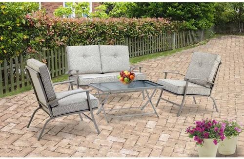 Amazon Com Mainstays Zahara 4 Piece Folding Patio Conversation Set Seats 4 Garden Outdoor