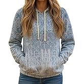 ACWUMU Hoodies for Women Spring Long Sleeve Hooded Sweatshirt Casual Oversized Vintage Print Pullover Tops