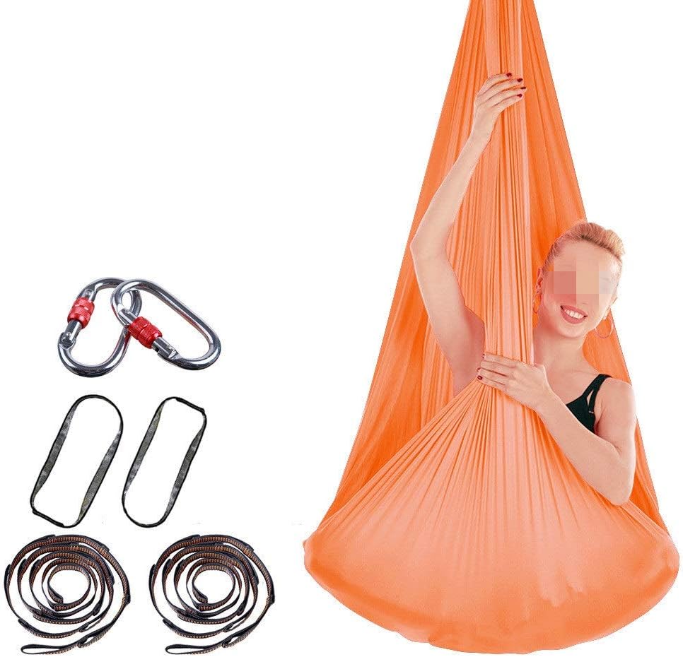 Ouqian Yoga Hammock Aerial Yoga Hammock Indoor Silk Anti-Gravity Yoga Stretch Free Knotted Buckle And Rope Yoga Aerial Yoga Swing (Color : Gold, Size : 400x280cm)
