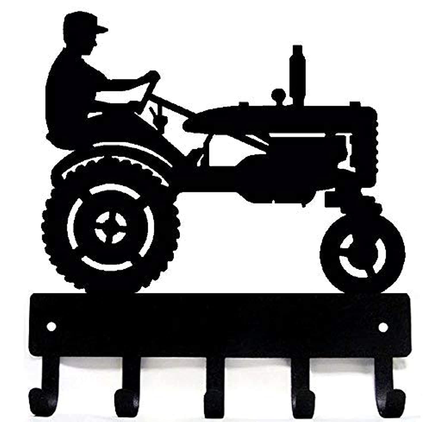 The Metal Peddler Farm Tractor with Farmer Key Rack Holder for Wall - 9 inch Wide - Made in USA; Farmhouse décor, barn Organizer