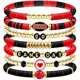 Football Bracelets for Women Game Day Bracelets for Women Beaded Sports Bracelets Clay Heishi Stackable Stretch Bracelets Set Game Day Outfits Accessories Football Bracelets Bulk Football Jewelry