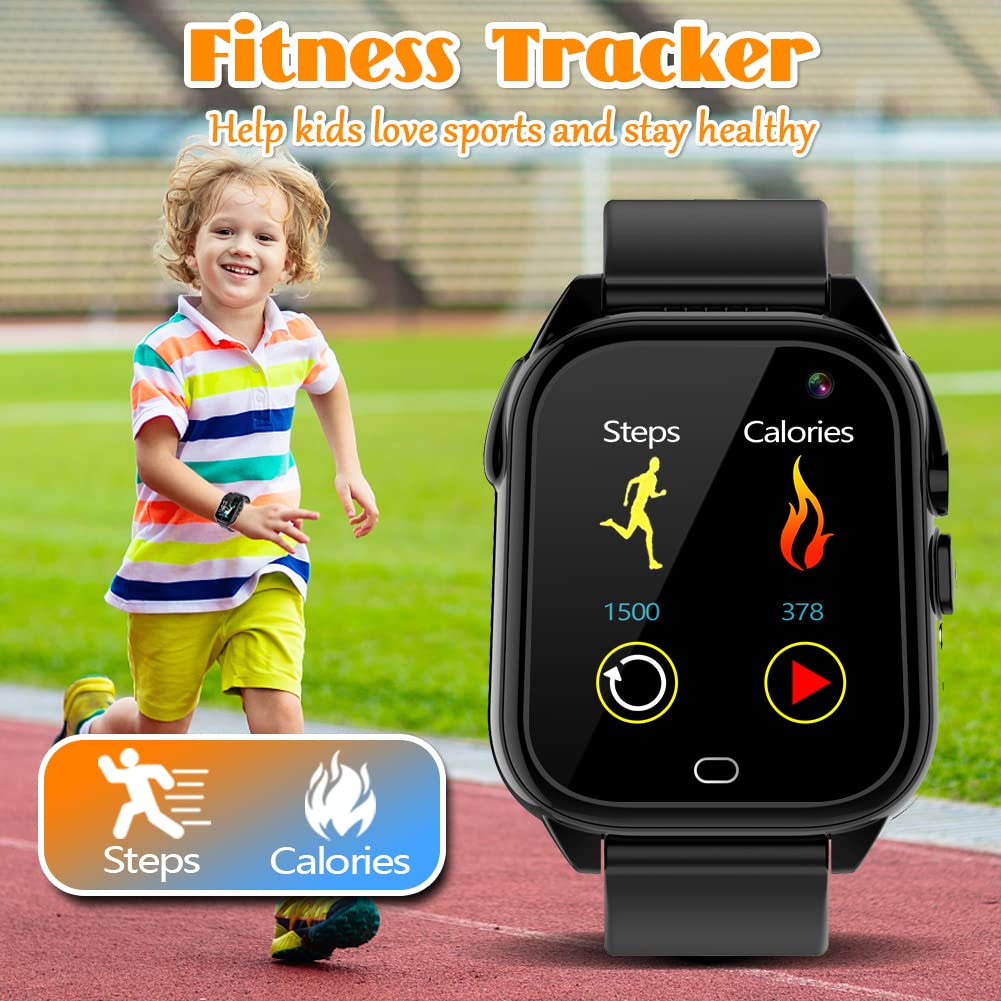 OVV Smart Watch for Kids Waterproof Boys Girls Learning Toys Watches with 26 Puzzle Games Camera Video Music Player Pedometer HD Touchscreen Alarm Clock Flashlight Children Age 3-12 (1. Black)