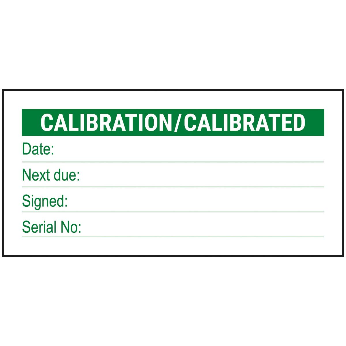 V Safety Write - On - Calibration/Calibrated Serial No Sticker - Green - 51x25mm (Roll of 250)