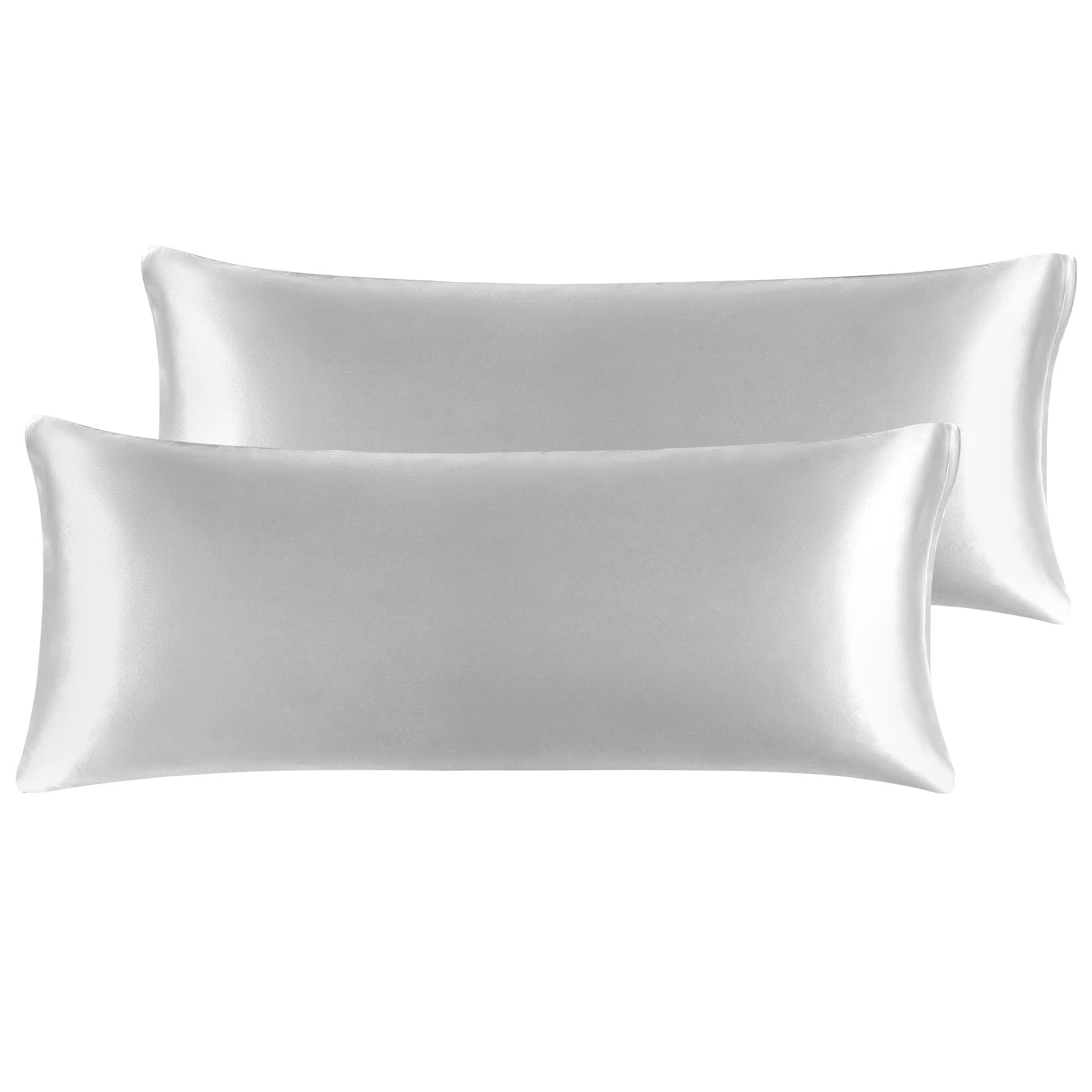 PiccoCasa Satin Body Pillowcases for Hair and Skin, 2 Pack Luxury Silky Pillow Cover Smooth Long Satin Pillow Cases with Zipper Closure Silver 20"x48"