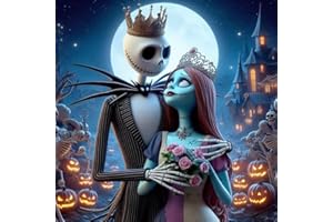 MjhRcll Halloween Diamond Painting Kits for Adults,Nightmare Before Christmas Diamond Art Kits Full Round Drill,Paint with Diamonds for Home Wall Decor 14X14 Inch