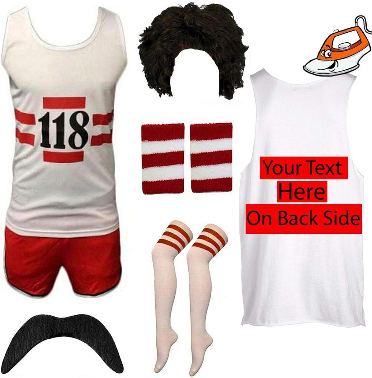 Mens Unisex 118 Full Set Fancy Dress Costume with Custom Text on Vest
