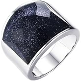 HIJONES Men's Stainless Steel 19mm Diamond Cut Gemstone Ring