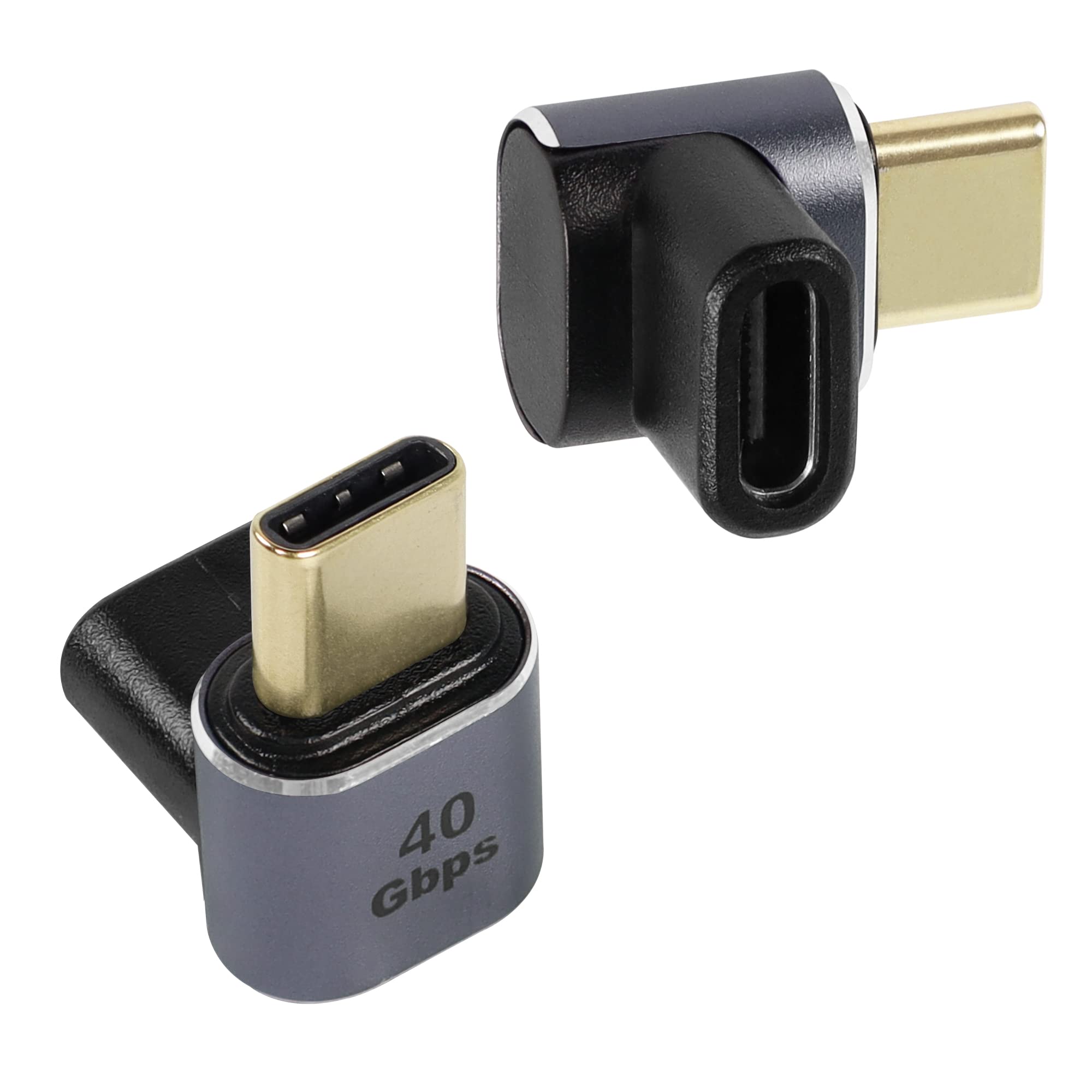 QIANRENON 40Gbps USB C 90° Angle Adapter USB 4.0 Type C Female to Male Right Angle Extender Connector, Transmission 8K@60Hz Audio/Video PD100W Charging OTG, for Smartphone Tablet Steam Deck, 2Pcs