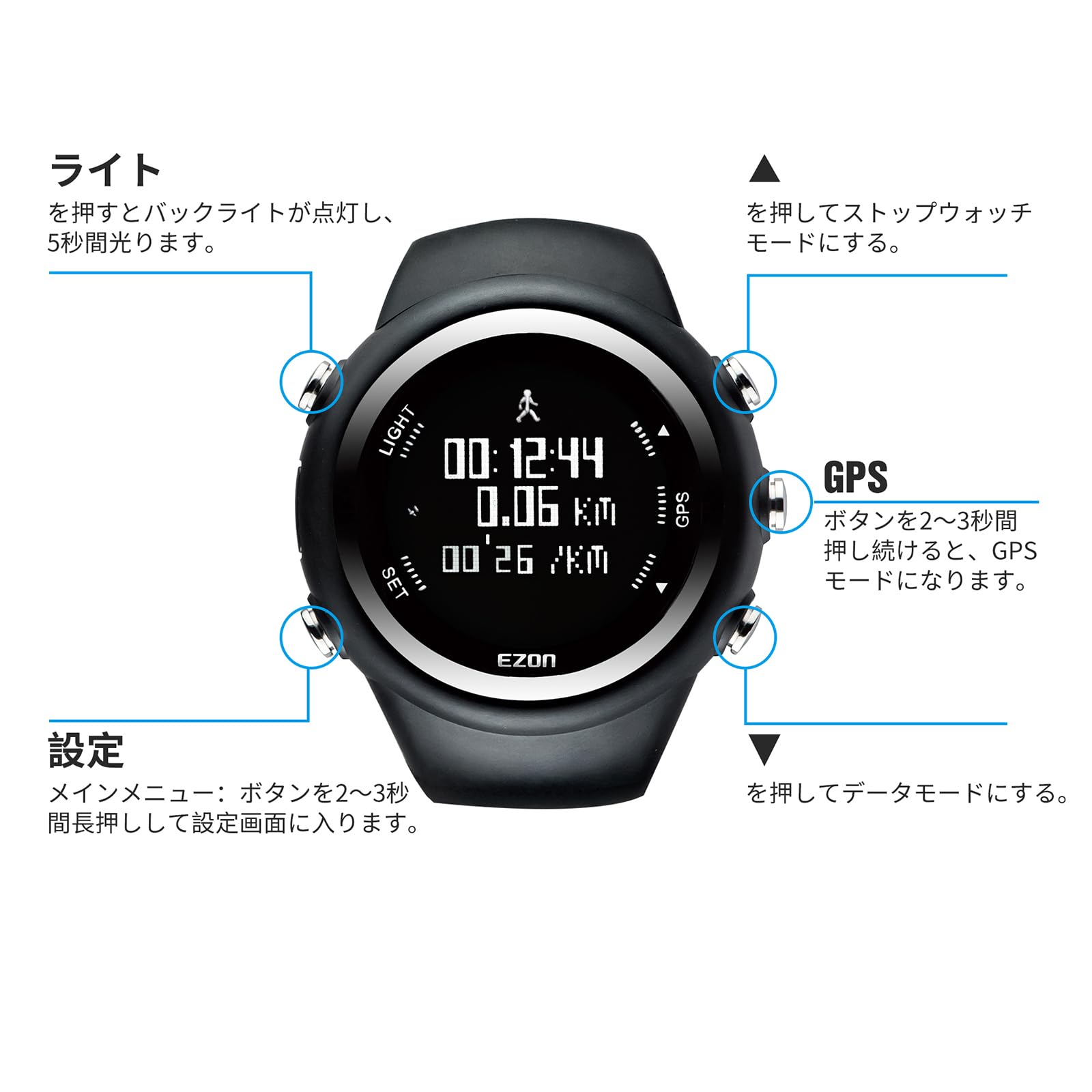 EZON EZONT031B01 Running Watch, GPS, Digital Wristwatch, Waterproof, Lightweight, Bluetooth Capabilities, Pedometer