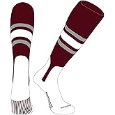 PEAR SOX OTC Baseball Softball Stirrup Socks (B, 7in) Maroon, Silver, White