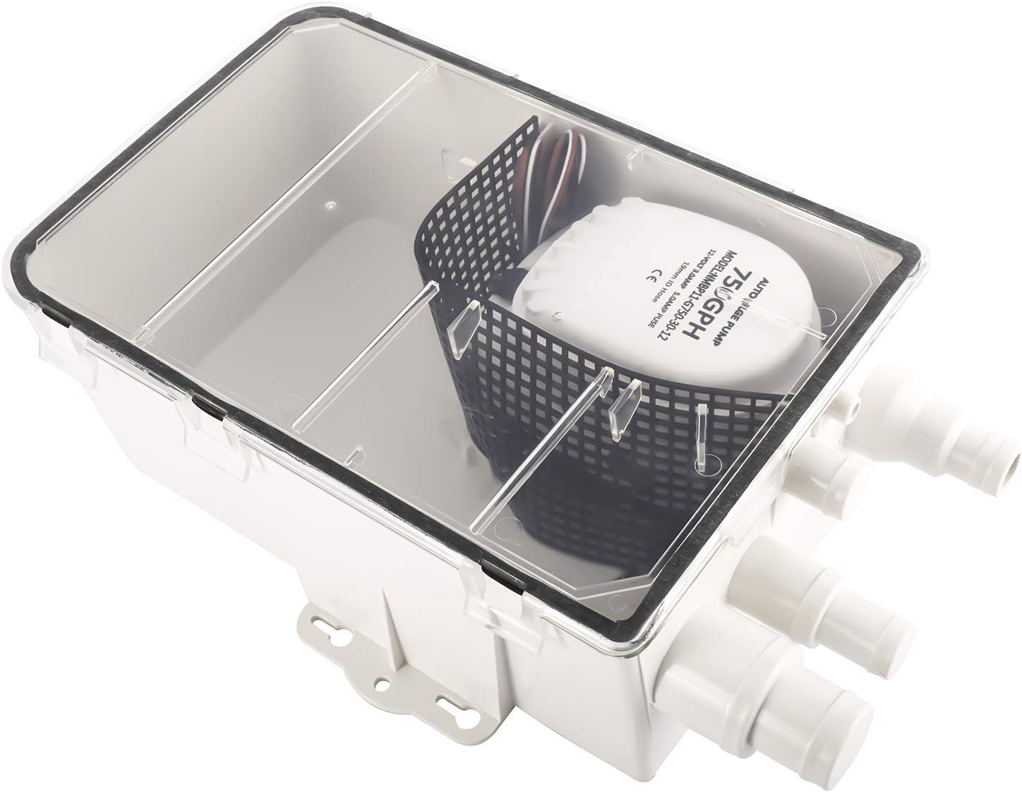 FreeTec Boat Marine Shower Sump Pump Drain Kit System Shower Pump System 12v 750 GPH Multi Port Inlet, Schwarz