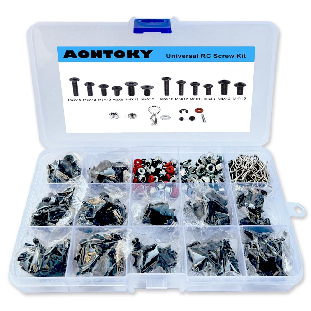 500Pcs RC Screw Kit RC Repair Tool Kit M3 M4 Hex Screws Nut Shell Buckle Hardware Fastener for 1/8 1/10 1/12 Scale RC Cars Truck Crawler DIY Parts
