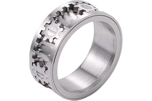 Fidget Rotatable Gear Spinner Ring - Titanium Steel Steampunk Mechanical Anxiety Relief Ring, Silver Unisex Accessory for EDC