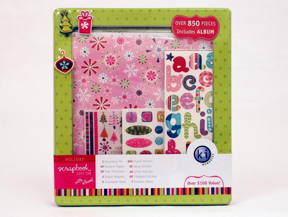 Holiday 12"x12" Scrapbook Album Kit in Storage Tin - Over 850 Pieces