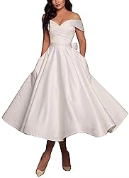 Satin Ivory Short Wedding Dress for Bride Off