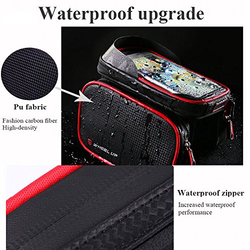 Bike Storage Bag, Waterproof Universal Cycling Bicycle Frame Bags Phone Mount Holder For Iphone 6/6s/7/7s/8/X plus samsung 7 note 7 Below 6.2 inch Top Tube Handlebars Storage Bag