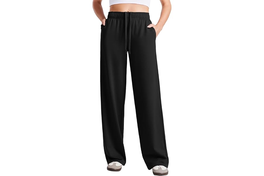 PINSPARK Women's Wide Leg Sweatpants High Waisted Baggy Lounge Travel Pants | 27''/29''/31", Interior Drawstring , Side Pocke