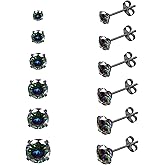 6 Pairs 14K Cubic Zirconia Stud Earrings for Women Men 20G Hypoallergenic Earrings Cartilage Earrings 316L Stainless Steel Earrings Men Earrings