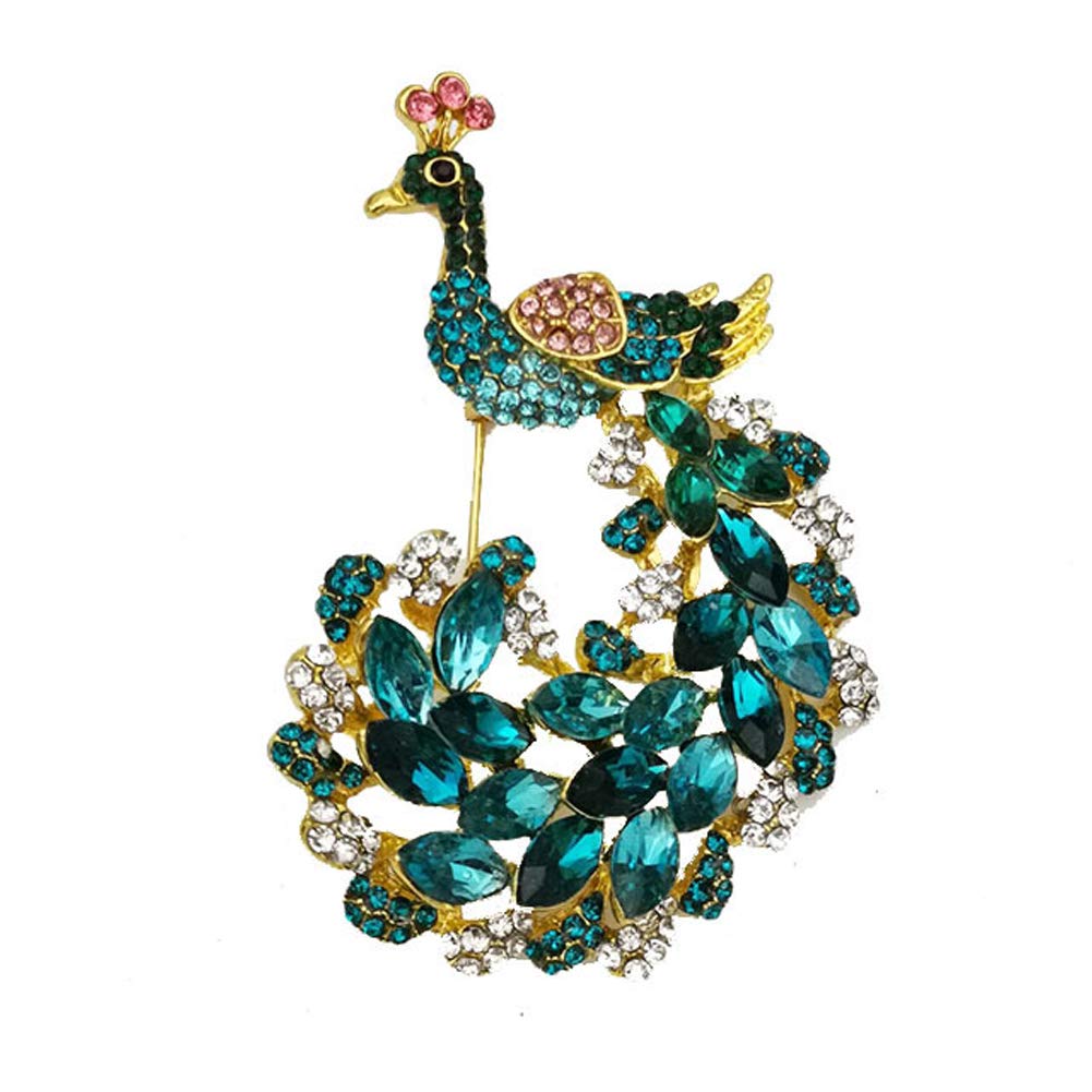 CAREOR Pretty Bird Peacock Brooch Pin Pendant Crystal Brooch for Wedding/Banquet/Bouquet