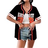 Game Day Shirts Football Jersey for Women Button Down Football Mom Shirt Short Sleeve Tops