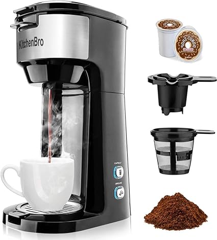 Amazon Kカップポッド 挽きコーヒー用シングルサーブコーヒーメーカー 小型コーヒーマシン 高速醸造 強度管理 キッチンブロ ブラック によるセルフクリーニング機能 Kitchenbro コーヒーメーカー