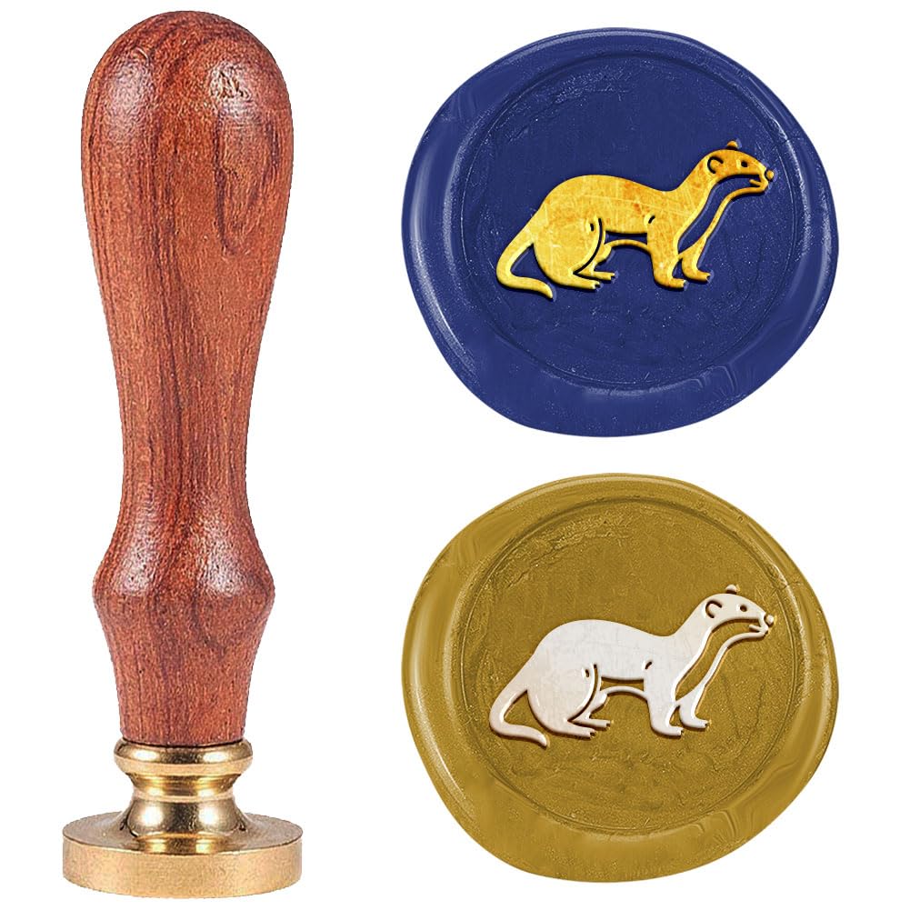 DELORIGIN Wax Seal Stamp Otter Wax Stamps 25mm Removable Brass Sealing Stamp Head With Wooden Handle Retro Wax Sealing Stamp for Gift Wrap Envelopes Greeting Cards Decoration