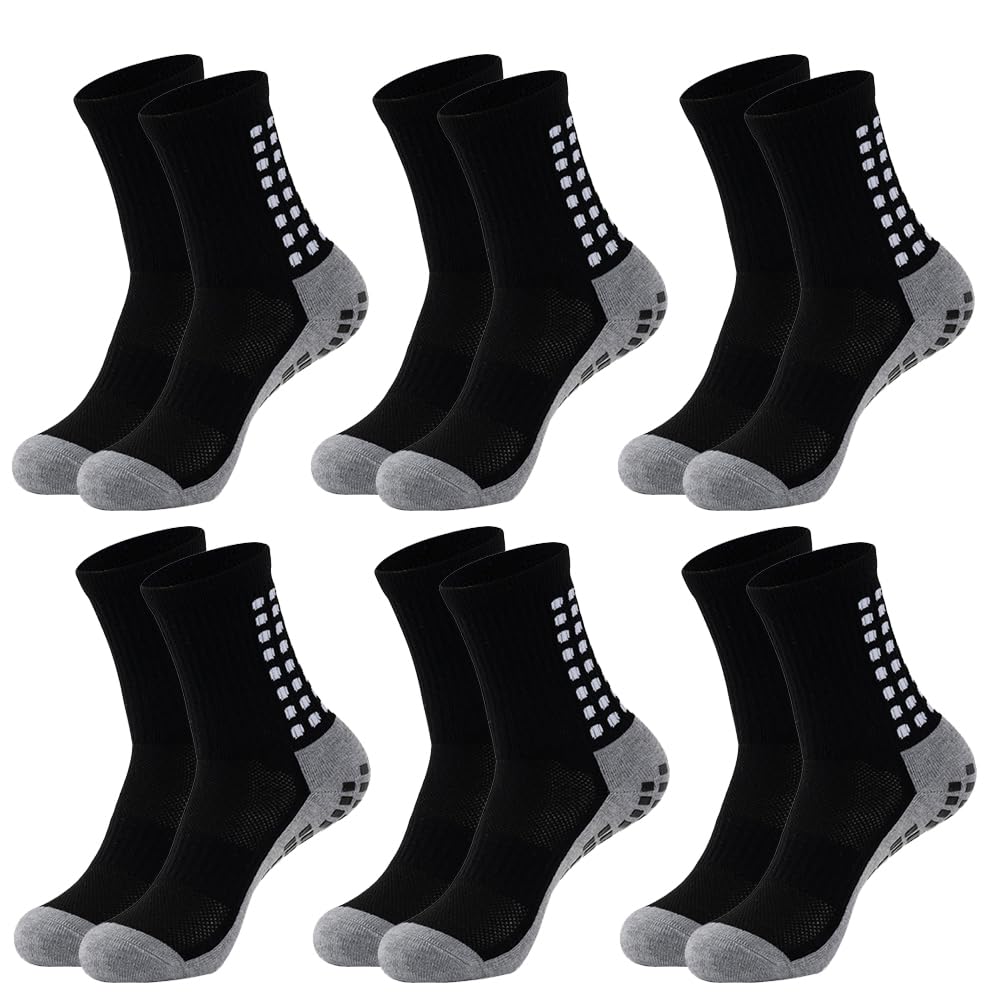Photo 1 of ***USED** MISSING PARTS**BUKEORE 6 Pairs Non Slip Soccer Socks Mens Football Basketball Sport Socks Non Skid Grip (6.5-11,Black_6 Pairs)