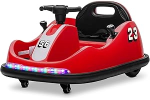 Kidzone 12V 2 Driving Mode (Steering Wheel/Joystick) Ride On Bumper Car for Kids & Toddlers 1.5-6 Year Old DIY Sticker Baby Bumping Toy Gifts W/Remote Control LED Lights, 360 Degree Spin