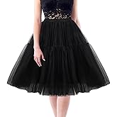 Goaste Women's Tutu Skirt, Knee Length Woman Tulle Skirt, 6-Layered Puffy Petticoat, Girls Elastic Costume Crinoline for Halloween, Cosplay, Party, Circus (Black)