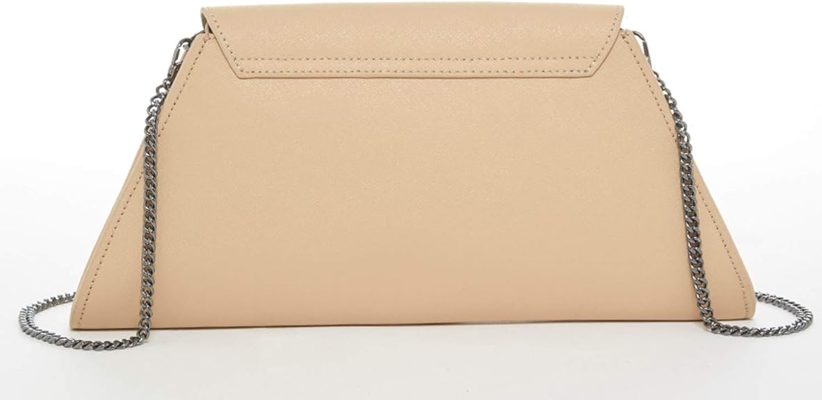 cream patent clutch bag