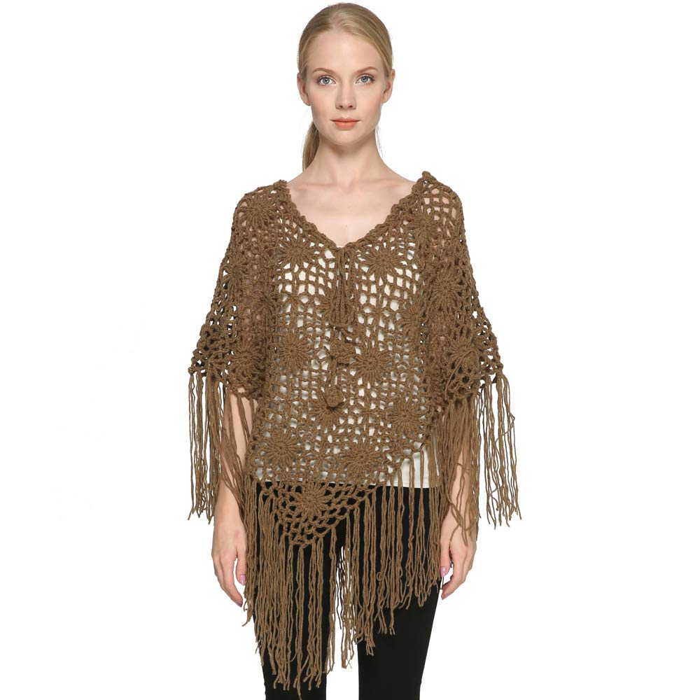 ZORJAR Crochet Fringed Poncho Cape Shawls Wraps Flower Womens Coat Sweater ZORJAR Crochet Fringed Poncho Cape Shawls Wraps Flower Womens Coat Sweater