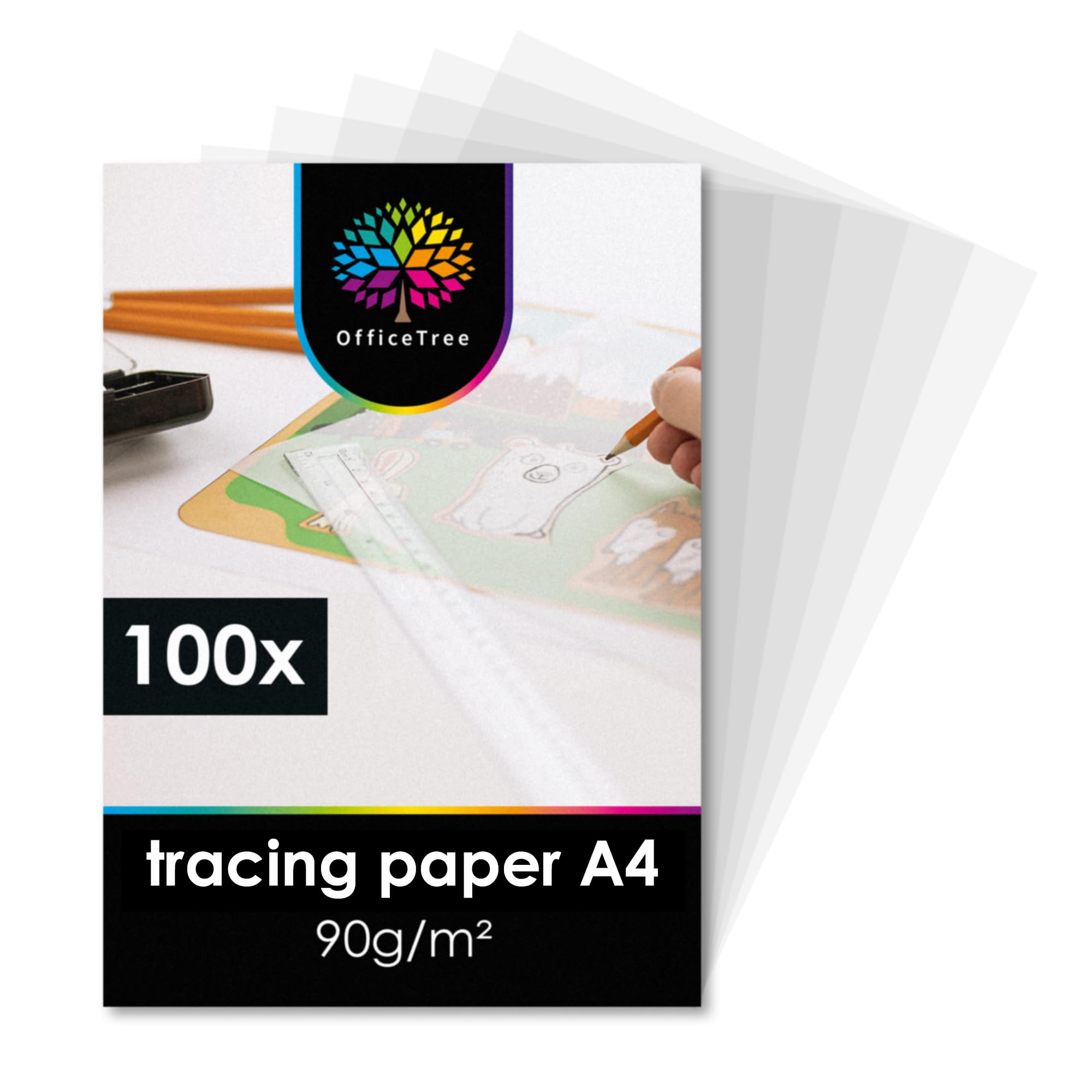 OfficeTree 100x Vellum Paper A4 90 GSM - Vellum Tracing Paper A4 - Translucent for Drawing Sewing and Crafting - Can be Used on Both Sides - Transparent Paper Sheets