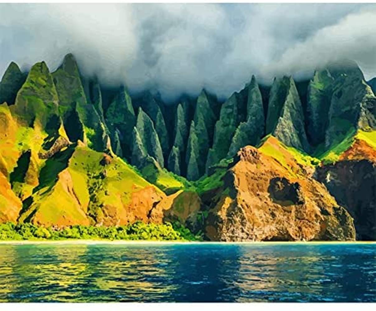 ABEUTY DIY Paint by Numbers for Adults Children, Coast Kauai 16x20 inches Number Painting Art Therapy (Coast, No Frame)