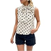 Floerns Women's Summer Dressy Tank Top Polka Dots Bow Sleeveless Business Casual Tops Blouses Office Work Shirt