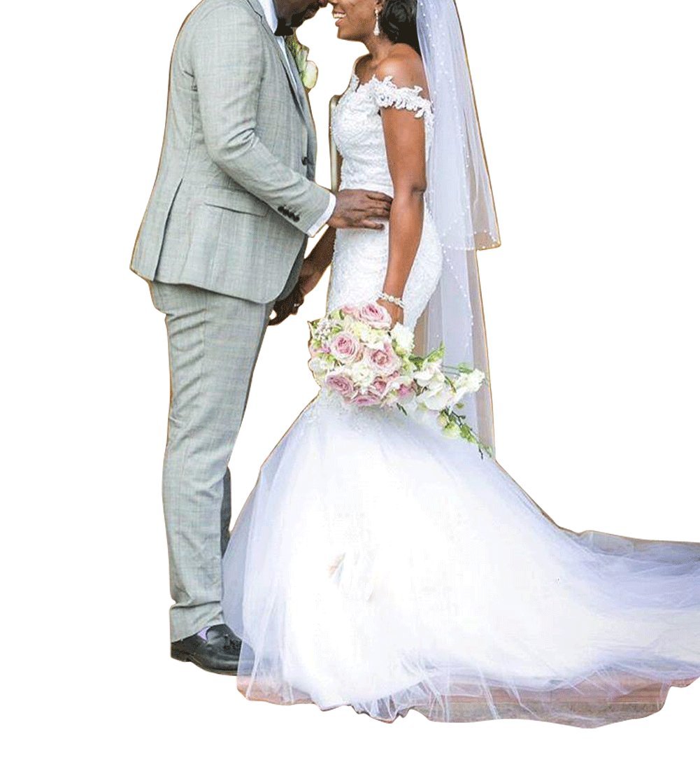 Women's Mermaid Lace Applique Wedding Dresses for Bride V Neck Straps