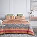 Wake In Cloud - Bohemian Quilt Set, Orange Coral and Green Boho Chic Mandala Pattern Printed, Soft Microfiber Bedspread Coverlet Bedding (3pcs, Twin Size)
