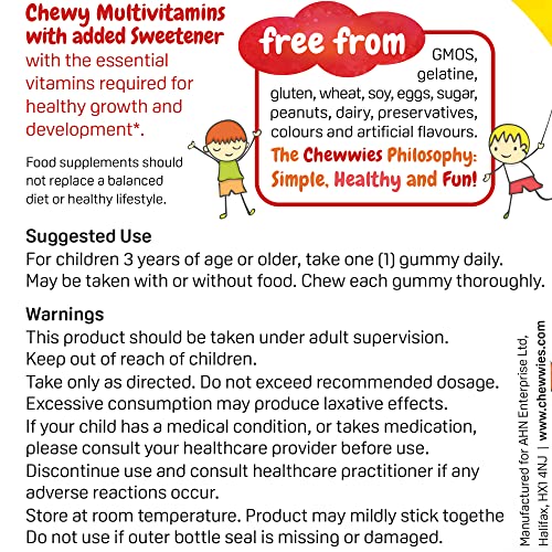 Chewwies Multivitamin Chewable Vegan Gummies Gelatin Free, Sugar