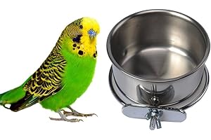 HYPEETY Pet Bird Food Feeding and Drinking Hanging Cup Clamp Holder Stainless Steel Hanging Bowl for Parrot Macaw African Greys Budgies Parakeet Cockatiels Conure Lovebirds Finch Pigeon Cage