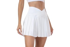 ATHVOTAR Women Tennis Skirt with Pockets Shorts Crossover High Waisted Golf Athletic Skorts Workout Skirts