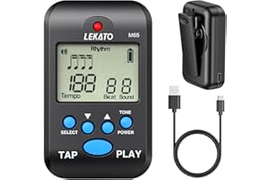LEKATO Digital Metronome, Rechargeable LCD Electronic Mini Metronome, Human Voice, Clip on,10 Beat Sounds, Volume Adjustable, Portable M65 Metronome for Piano, Guitar, Flute, Violin, Drum (black)