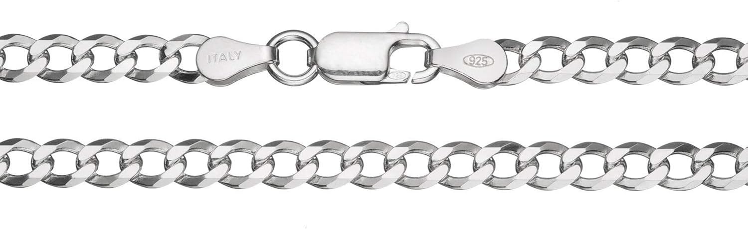 3mm Silver Chain for Men - 925 Sterling Silver Cuban Curb Link Chain Necklace - White Gold Plated Neck Chain for Man Women Boys - 16 Inches: Clothing