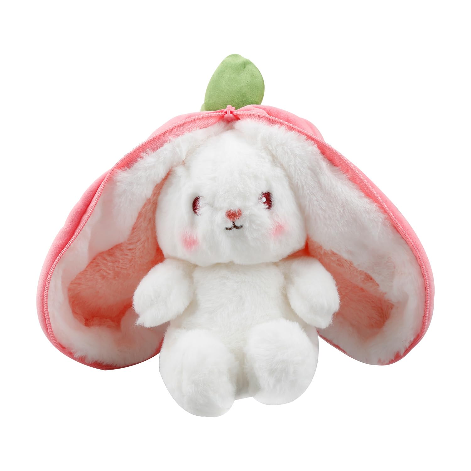 wellrun Reversible Bunny Plush Toy,Soft Strawberry Bunny Cushion, Convertible Stuffed Rabbit Pillow,Fluffy Plush Doll for Boys,Girls,Birthday,Easter