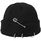 XRDSS Hip-hop Slouchy Ripped Knitted Hat Unisex Metal Ring Skull Caps Hat