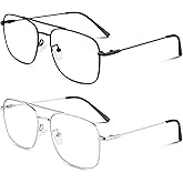 LINVO Fake Glasses Non-Prescription Clear Lens Metal Frame Fashion Eyewear for Women Men