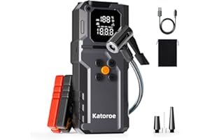 KATOROE Jump Starter with Air Compressor, 5000A Car Battery Jump Starter (9.0L Gas/7.0L Diesel), 150PSI Tire Inflator 12V Car Battery Jumper Starter Portable with Jumper Cables, LED Light