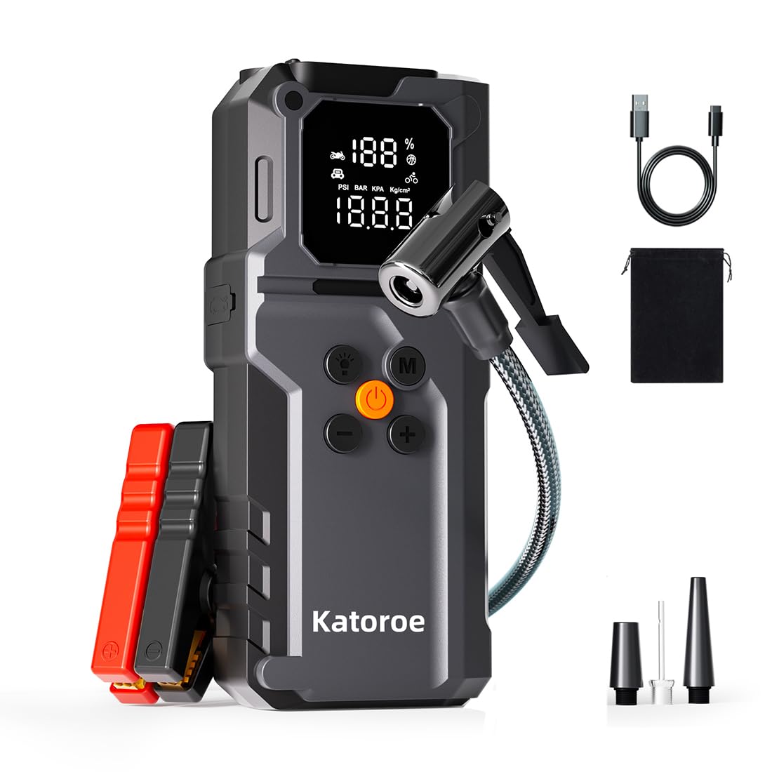 Photo 1 of Jump Starter with Air Compressor, 5000A Car Battery Jump Starter (9.0L Gas/7.0L Diesel), 150PSI Tire Inflator 12V Car Battery Jumper Starter Portable with Jumper Cables, LED Light
