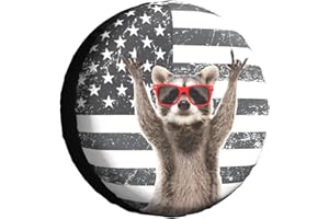 FATTTYCY Funny Raccoon Spare Tire Cover Black White American Flag 16 Inch Wheel Protector for Truck SUV Trailer Camping Rv Tire Covers