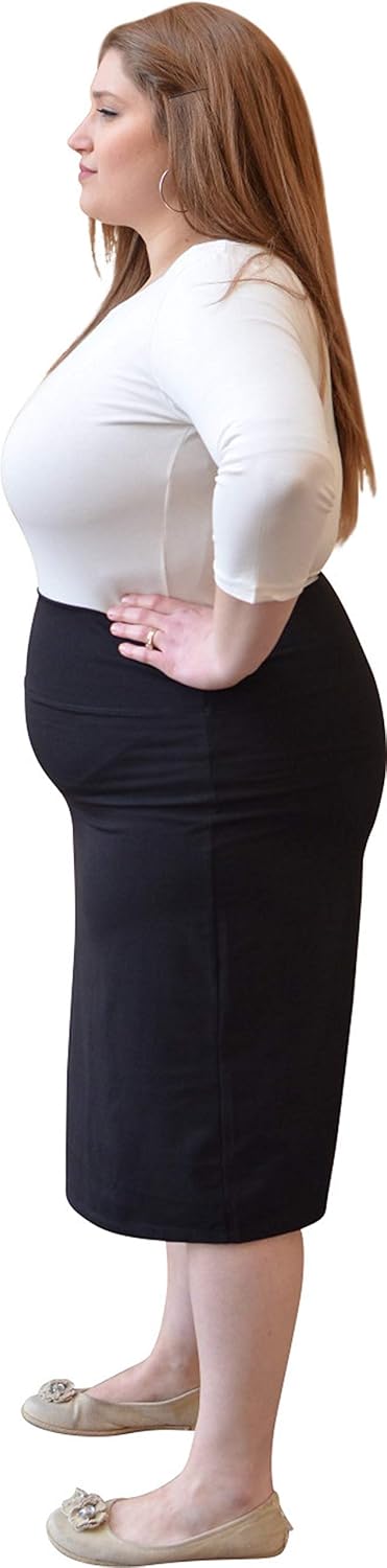 Kosher Casual Womens Modest Knee-Length Fitted Lightweight Cotton Spandex Pencil Skirt