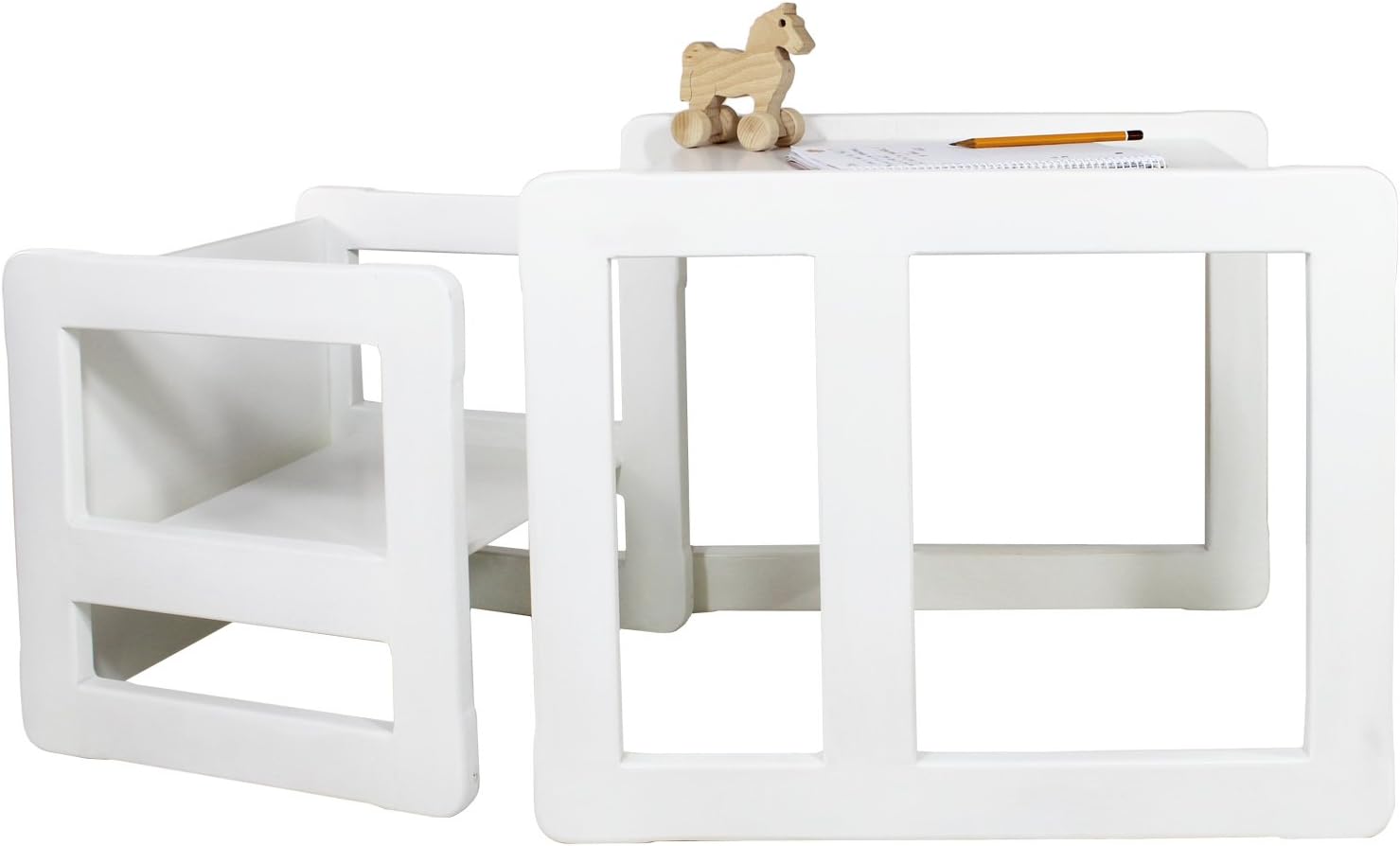 Obique 3 in 1 Children's Furniture Set of 2, One Small Chair Table One Large Chair Table Beech Wood, White Stained