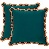 MONDAY MOOSE Decorative Throw Pillow Covers Cushion Cases, Set of 2 Soft Velvet Scalloped Wavy Edge Designs, Mix and Match for Home Decor, Pillow Inserts Not Included (20x20 inch, Coral/Dark Teal)